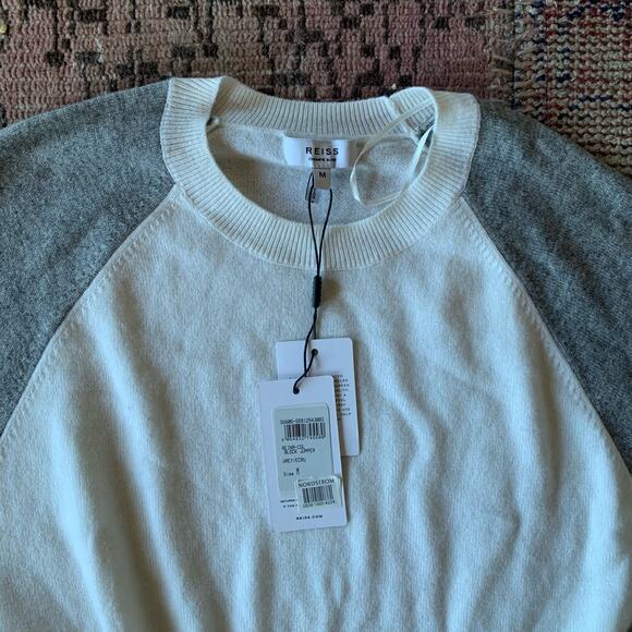 NWT women's cream and grey color block cashmere blend sweater MEDIUM - Picture 2 of 5